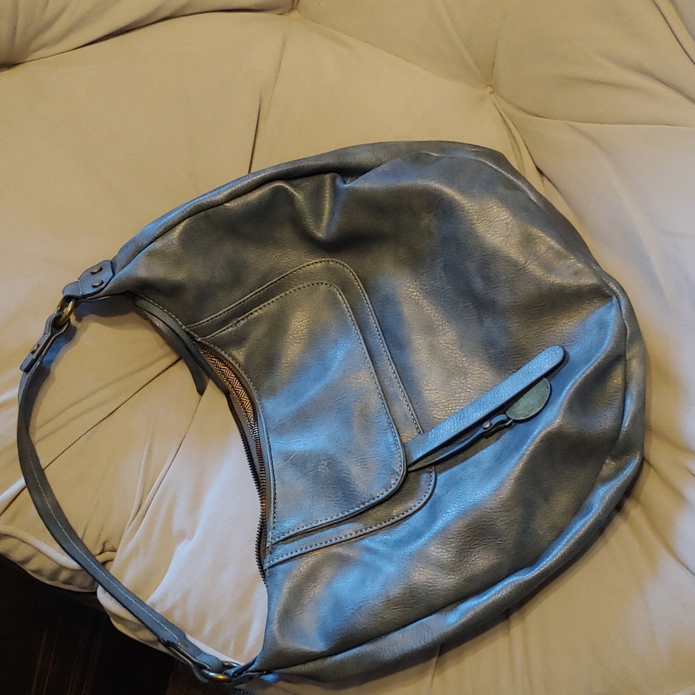 Dusty blue tote-style handbag